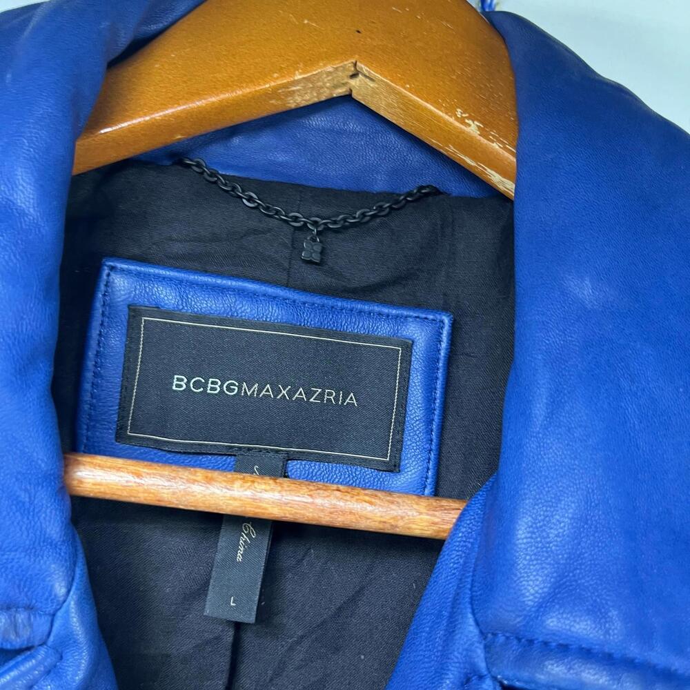 BCBG Max Azria Leather Jacket Blue Women's Large - Picture 5 of 10